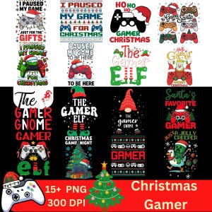 15 Christmas Gamer PNG Bundle Video Game Controller Sublimation Design Holiday Gaming Clipart Elf festive gaming PNG Santa Steve Creeper art