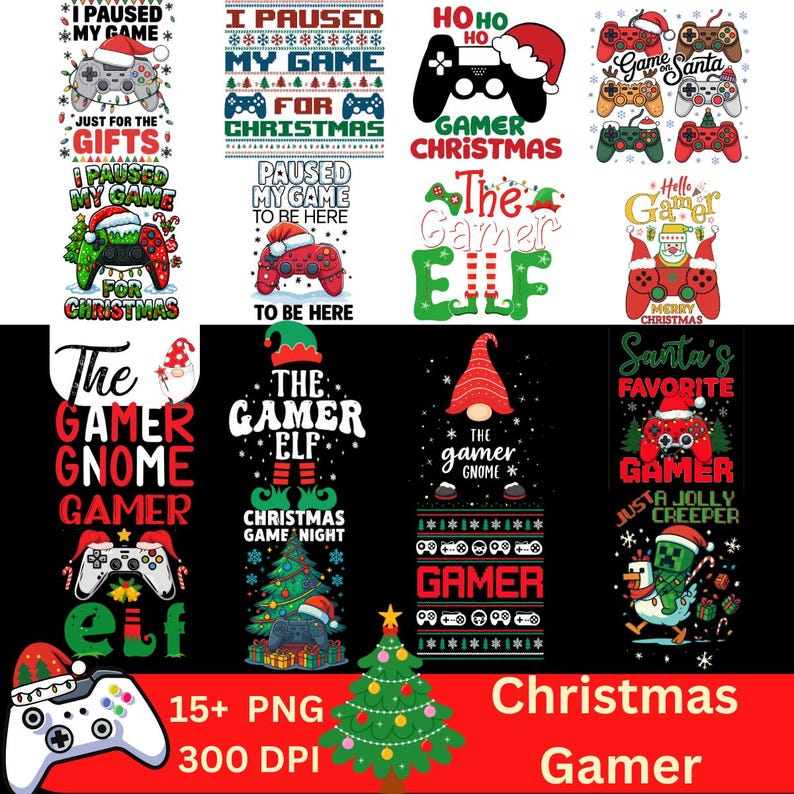 15 Christmas Gamer PNG Bundle Video Game Controller Sublimation Design ...