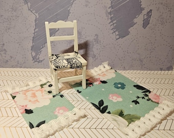 Alfombras para casa de muñecas, suaves con motivos florales, juego de 2, escala 1:12