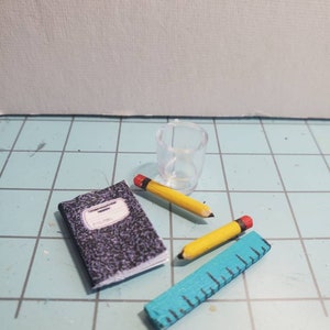 Miniature 1:12 scale school supplies, desktop set