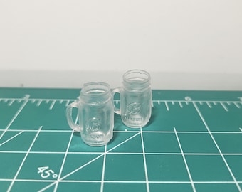 Tarros de cristal en miniatura con asa, escala 1:12, juego de 2