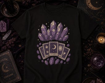 Mystical Crystal Tarot Tee, Unisex T-Shirt, Spiritual Apparel, Astrology Gift, Boho Style Clothing, Witchy Fashion