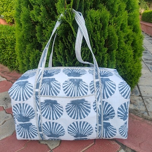 Boho Beach Duffle Bag: Quilted Cotton Block Print Weekender