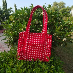 Handmade Quilted Cotton Tote Bag: Reversible Block Print Shoulder Bag