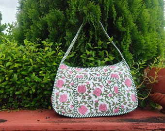 Enid Collins Jewel Bokay Bag, Vintage Blue Floral Canvas Tote AS