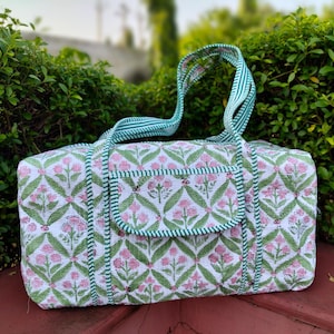 Große Baumwoll-Weekender-Baumwollblock-Druck-Reisetasche, Reisetasche, Fitnessstudio oder Yoga-Tasche, Handgepäcktasche zum Verkauf Geschenk für einen besonderen Menschen