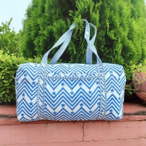 Large Quilted Cotton Weekender Bag: Handmade Block Print Duffle