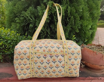 Quilted Patchwork Duffle Bag: Floral Print Cotton Weekender Handmade Luggage Tote