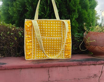 Handmade Quilted Cotton Tote Bag: Large Travel Shopping Bag