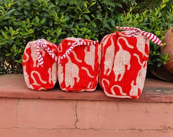 3 Pc Quilted Pouch Set, Floral Makeup Bag Set, Cosmetic Pouches, Handmade Toiletry Bags