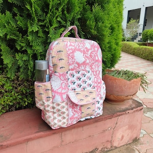 Quilted Cotton Backpack, Floral Print Handmade Bag, College Backpack, Travel Daypack