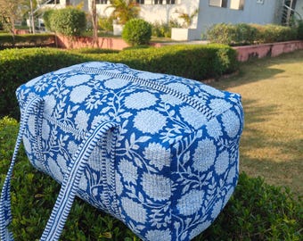 Quilted Block Print Duffle Bag | Travel Weekender Bags | Lightweight Carry-On Bag