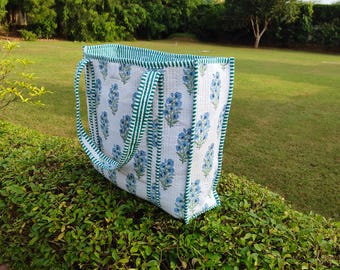 Quilted Tote Bag for Women | Handmade Cotton Shoulder Bag | Bohemian Floral Totes