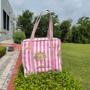 Quilted Tote Bag | Cotton Shoulder Bag | Handmade Patchwork Tote | Cotton Quilted Tote Bag | Reusable Shopping Bag | Soft Carryall