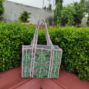 Handmade Cotton Quilted Tote Bag: Reversible Patchwork Shoulder Bag