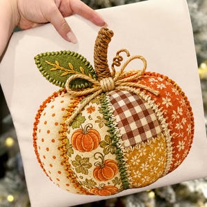 Patchwork-Kürbis (PNG), Herbstkürbis-Design (PNG), Stoffkürbis-Design, Herbstkürbis-Clipart, Download für Thanksgiving-Sublimation