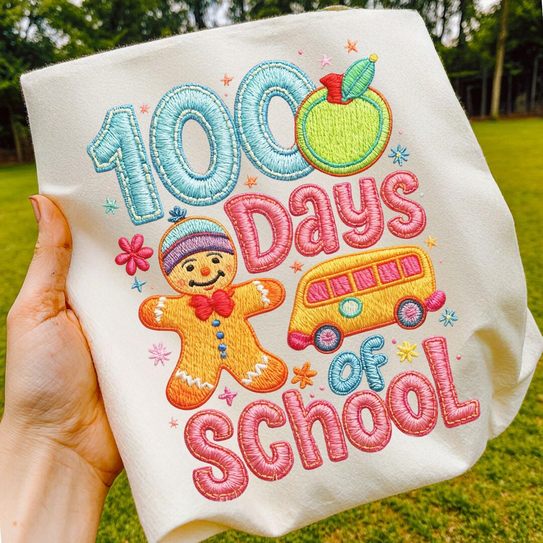 100 Days of School Gingerbread & Bus Embroidery Clipart PNG | Fun ...