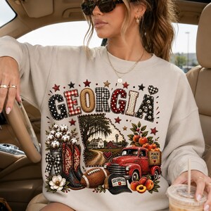 Georgia PNG, Peach State Southern Country Sublimation, Rustic Farmhouse Vintage Truck Football, Western Shirt DTF Design