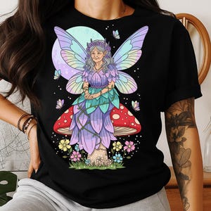 Watercolor Moon Fairy PNG | Magical Fantasy Clipart | Whimsical Elf with Flowers and Mushrooms Digital Art