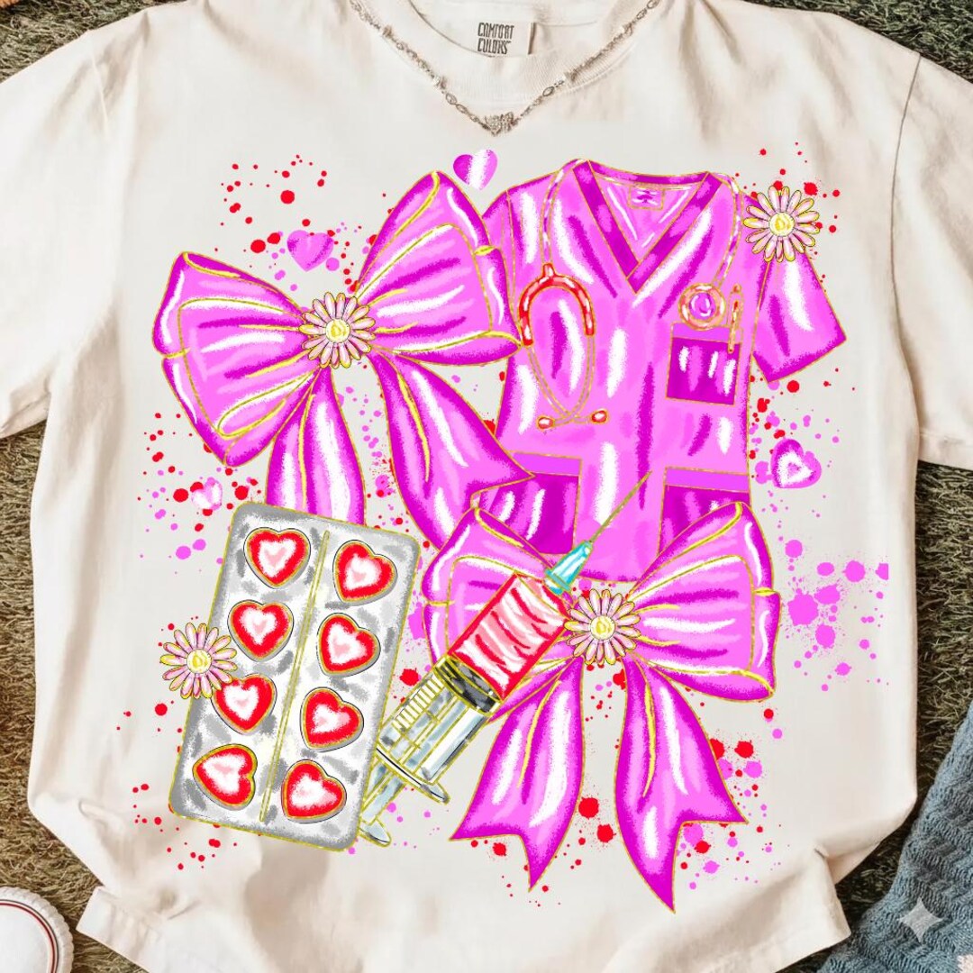 Nurse Valentine Coquette PNG, Pink Valentine Nurse Shirt Design ...