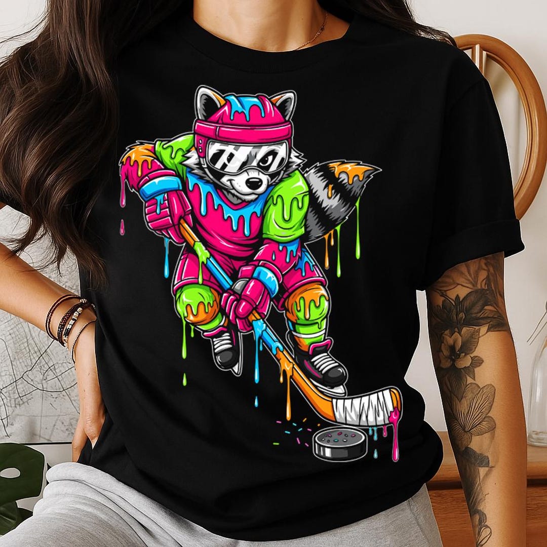 Colorful Hockey Raccoon PNG | Neon Drip Sublimation Clipart | Sports ...