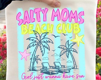 Salty Moms Beach Club PNG, Funny Crab Coastal Summer Sublimation Design, Preppy Beach Mama Shirt Digital Download