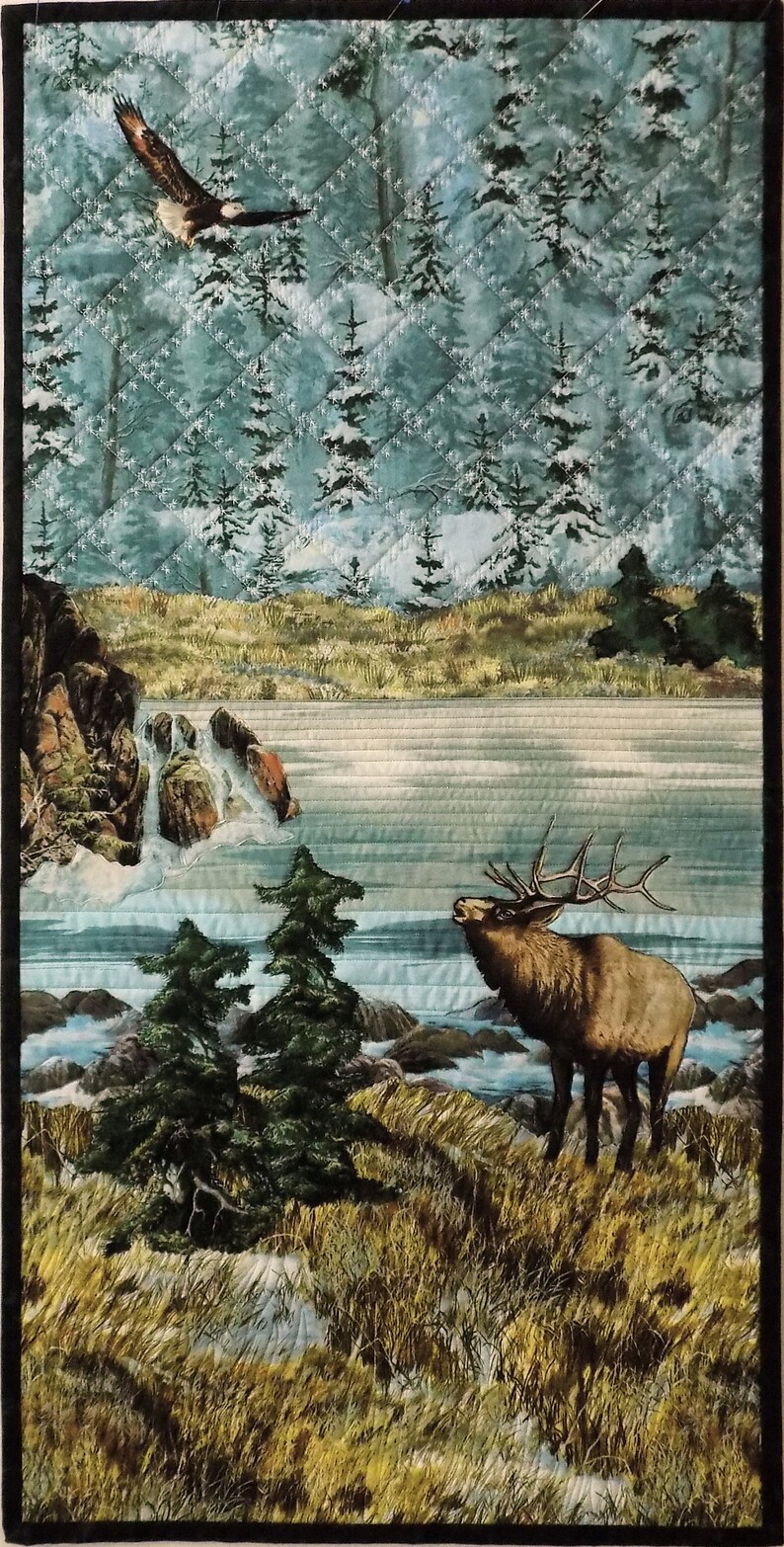 Landscape Quilt Art Quilt Elk Eagle River Waterfall Etsy