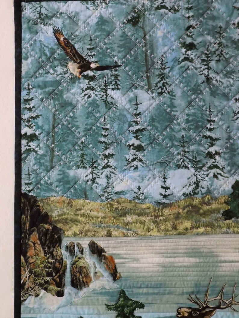 Landscape Quilt Art Quilt Elk Eagle River Waterfall Etsy