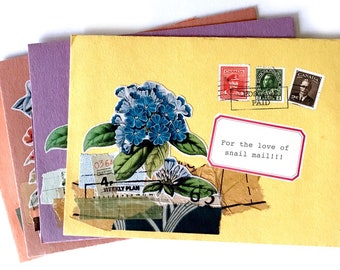 Handmade envelopes - envelopes with flower collages (4 pieces)