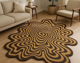 Hand tufted rug | wavy design | brown rug