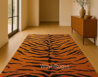 Hand-Tufted Wool Rug | Tiger Print Rug