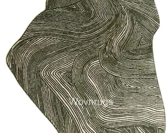Handgetufteter Wollteppich | Moderne abstrakte Grün & Elfenbein Line Art