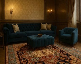 Hand-Knotted Wool Rug | Royal Ardakan Design, Retro Home Carpet