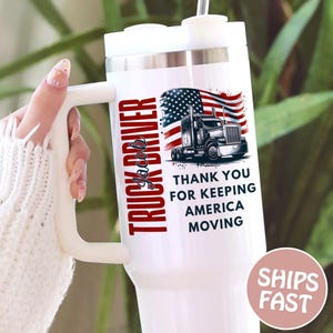 Personalized Trucker 40oz Tumbler with Handle: American Flag Design