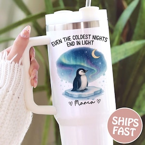 Custom cute penguin 40oz tumbler with handle, Penguin tumbler, Penguin lover gift,Watercolor penguin tumbler,Personalized penguin travel cup