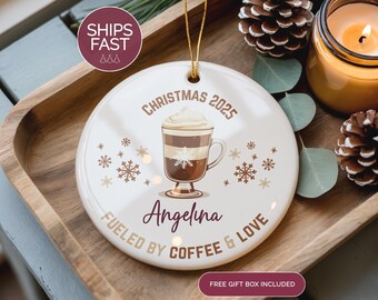 Custom Coffee Lover Ornament, Iced Coffee, Latte or Espresso Design, Barista Christmas Keepsake