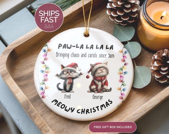 Custom Funny Cat Ornament, Meowy Christmas Gift for Cat Lovers, Personalized Pet Keepsake, Cute Cat Mom Ornament, Cat Christmas Gift