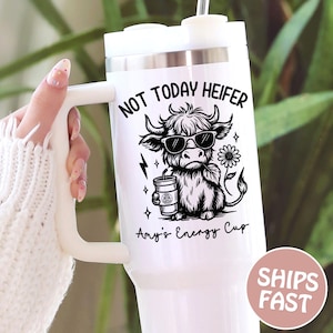 Custom Highland cow 40oz tumbler with handle, Funny highland cow tumbler, Highland cow cup, Funny cow cup, Custom Sassy highland cow tumbler