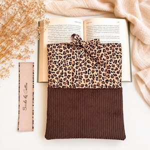 Padded Book Sleeve with Bookmark, Leopard Print Corduroy Book Cover, Bookworm Gift, Kindle Protector, Cozy Reading Accessory