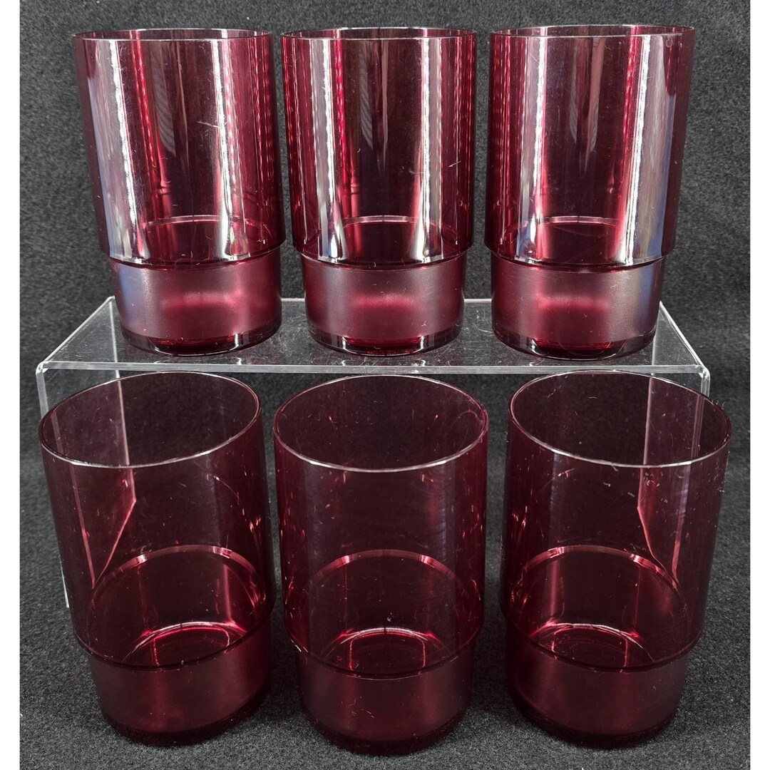 Set of 6 Vtg Tupperware Preludio Cranberry Acrylic Tumblers Cups 13 Oz ...