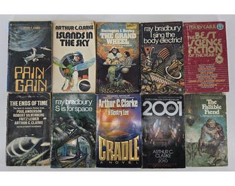 Lote de 10 libros de ciencia ficción antiguos, novelas de bolsillo, historias de los años 80, varios autores.