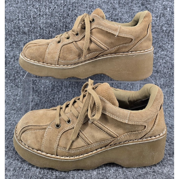 Vintage Report Nora Platform Sneakers Womens 8.5 Tan Suede Y2K Chunky Grunge