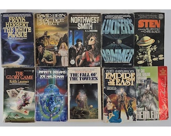Lot von 10 Vintage Sci-Fi Bücher Taschenbuch Romane Geschichten 80er Jahre Verschiedene Autoren