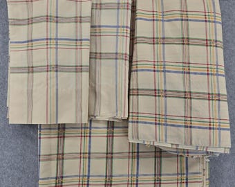 Vtg Burlington Plaid Print Full Double Sheet Set 4 Piece Multicolor EUC Sewing