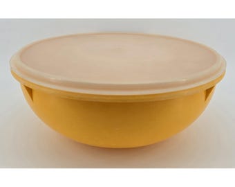Bol grande Tupperware Fix N Mix amarillo anaranjado de los años 70, n.° 274 con tapa transparente n.° 224.