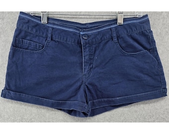 Vintage Y2K Micro Mini Booty Shorts Women's 32X2" Blue Canvas Low Rise Cuffs