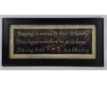 Lámina vintage enmarcada para colgar en la pared "Alguien a quien amar..." Estilo rústico negro 22,5 x 10,5"