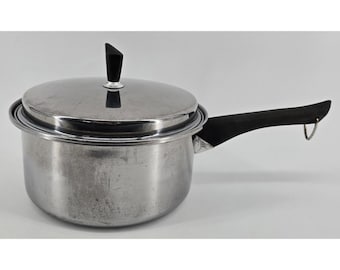 Panela vintage Regal Ware Imperial 18-8 de aço inoxidável triplo, 3 litros, com tampa de baquelite.