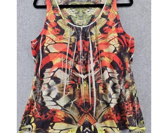 VTG One World Y2K vlinder-whimsical tanktop dames, maat XL, kant indie boho