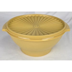 VTG Tupperware Ernte Gold 880 Große Serviersalat Schüssel 10,75 &quot;x 5&quot; mit 881 Deckel